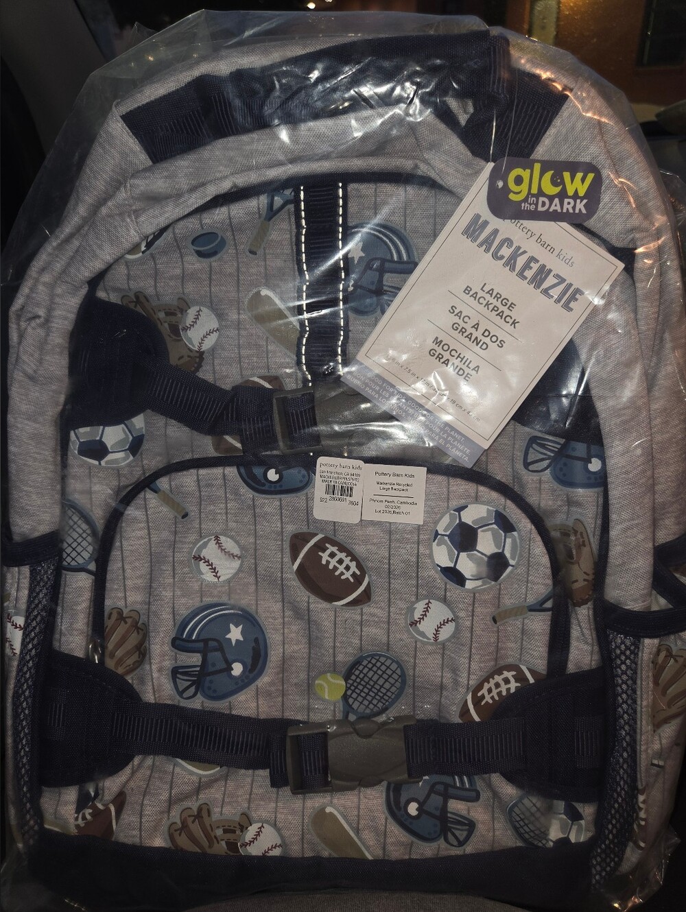 **SALE**Pottery Barn Kids Mackenzie Large Backpack Sports Glow In Dark School - Picture 4 of 10